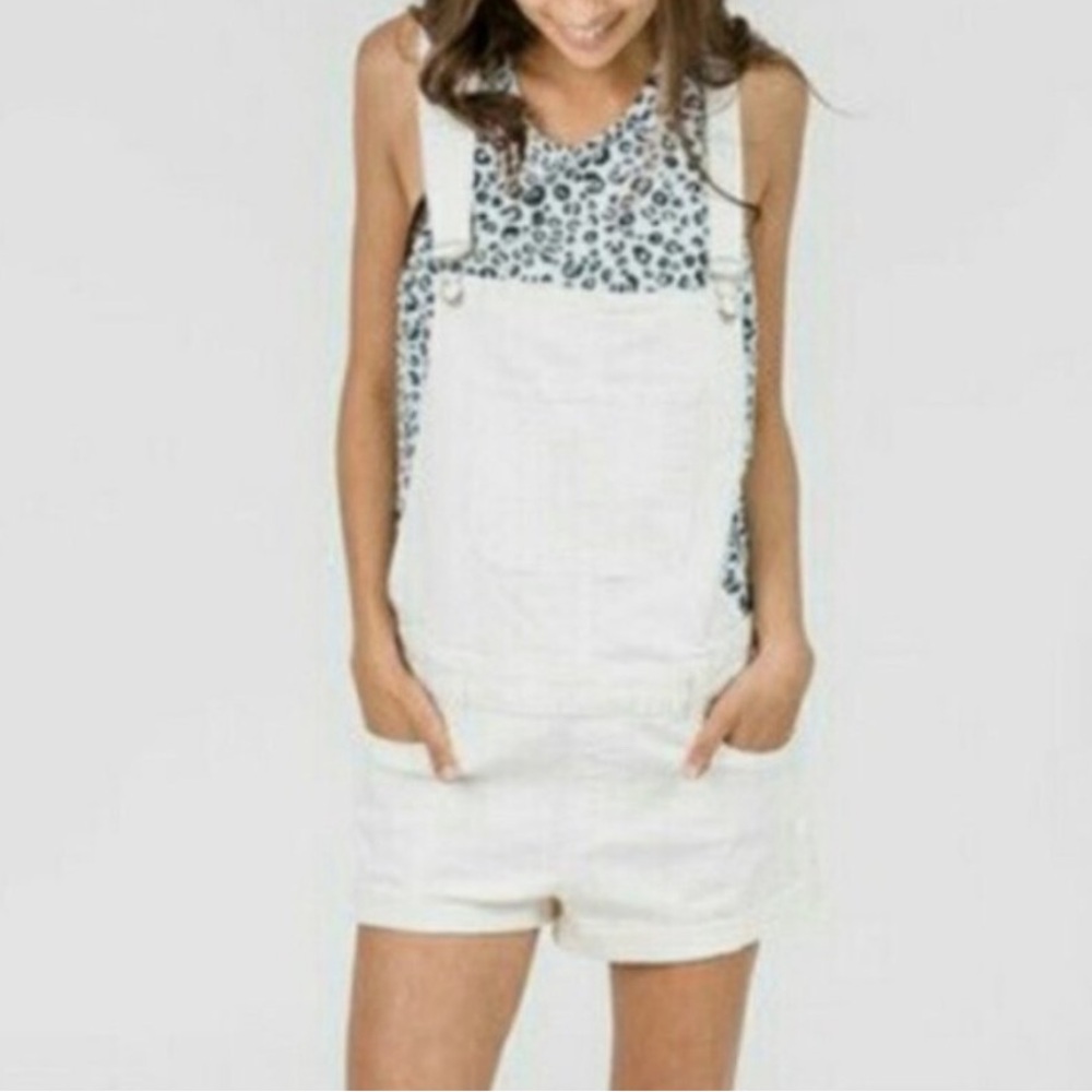 Anine Bing Denim Distressed Shortalls in Off White - Size XS